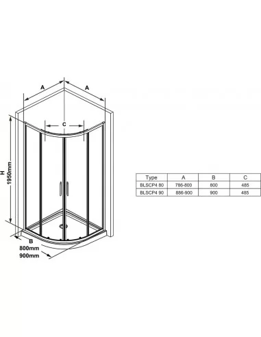 Dušo kabina Blix Slim BLSCP4 80-90cm, RAVAK