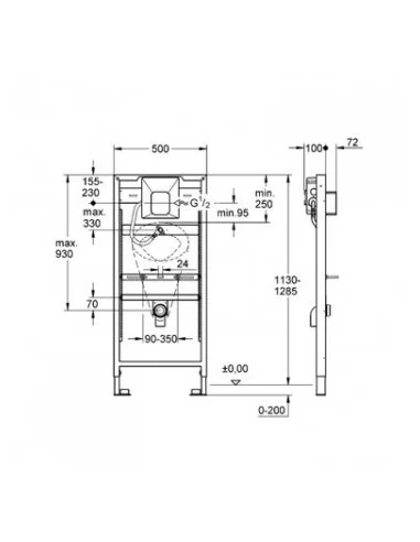 Potinkinis rėmas pisuarui Rapid SL 1.20/1.30m su Rapido U skalavimo mechanizmu, Grohe