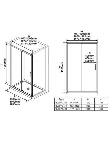 Dušo durys Blix Slim BLSDP2 100-120 cm, RAVAK