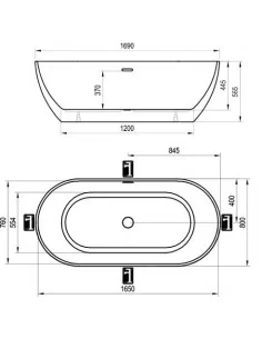 Vonia FREEDOM O laisvai statoma 1690x800 mm, sniego baltumo/juodas sifonas, RAVAK