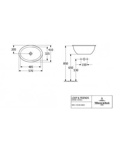 Praustuvas įleidžiamas Loop & Friends 570x410 mm, Villeroy&Boch