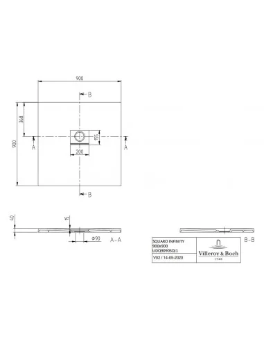 Dušo padėklas Squaro Infinity 900 x 900 mm, antracito sp., Villeroy&Boch