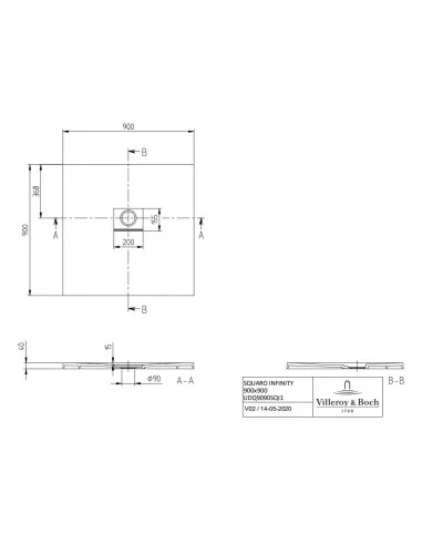 Dušo padėklas Squaro Infinity 900 x 900 mm, baltos sp., Villeroy&Boch