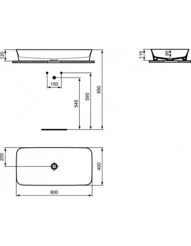 Praustuvas pastatomas ant stalviršio IPALYSS 80x40cm, juodas mat., IDEAL STANDARD