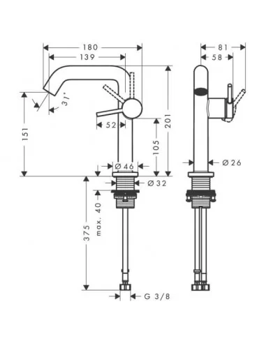 Praustuvo maišytuvas Tecturis S 150, Hansgrohe