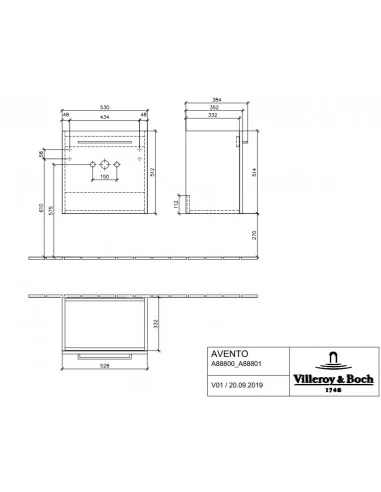 Spintelė praustuvui AVENTO 55cm, balta, Villeroy&Boch