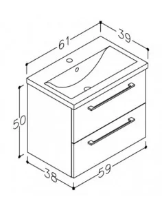 Spintelė su praustuvu SCANDIC 61cm, 2 stalčiai, balta, Raguvos Baldai