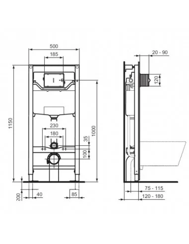 Potinkinis WC rėmas PROSYS 120 M su nuleidimo mygtuku, Ideal Standard