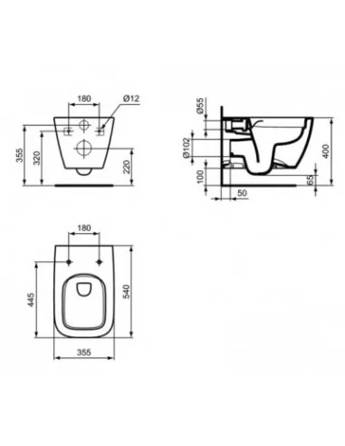 WC pakabinamas I.LIFE B su Soft Close dangčiu, IDEAL STANDARD T461401+T468301