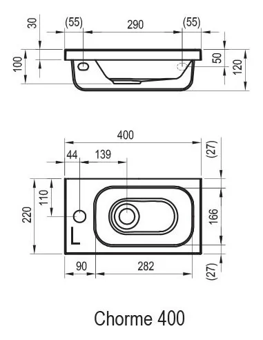 Praustuvas Chrome 400 L be persipylimo, RAVAK