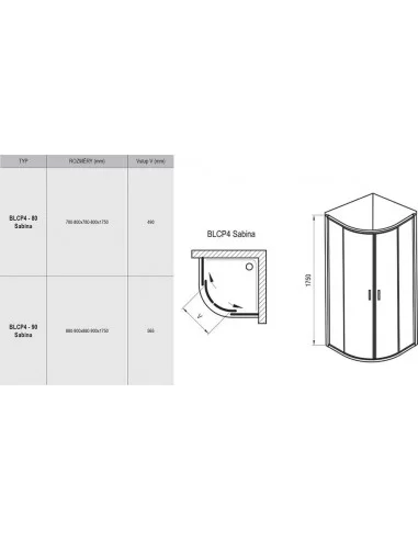 Žema dušo kabina Blix BLCP4 Sabina, RAVAK