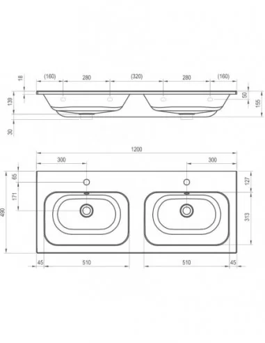 Dvigubas praustuvas Chrome Slim 1200, Balta, RAVAK