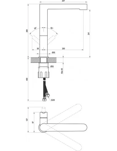 Maišytuvas praustuvui/virtuvės plautuvei Puri 269 mm, Juodas, RAVAK