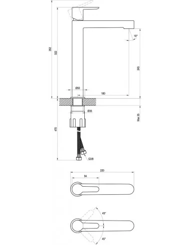 Aukštas praustuvo maišytuvas Puri 320 mm, Blizgus chromas, RAVAK