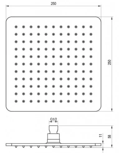 Kvadratinė dušo galvutė, 250x250 mm, Blizgus chromas, RAVAK
