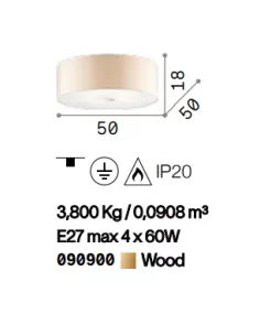 Lubinis šviestuvas woody pl4 wood, Ideal lux