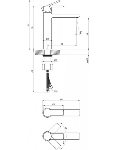 Maišytuvas praustuvei Solar be nuotėkio atidarymo 230 mm, Juodas, RAVAK