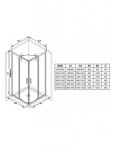 Stačiakampė dušo kabina Blix Slim BLSRV2K 80, 90, 100, 120 cm, Juoda, RAVAK